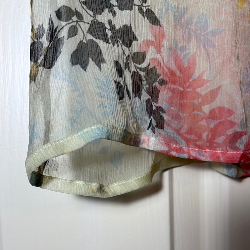 Paul & Joe Boho Silk Chiffon Floral Short Sleeve Blouse size L - Picture 10 of 11